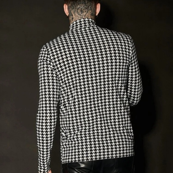 Homme Men’s Mock Neck Houndstooth Tee - Picture 4 of 4